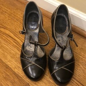 Wedge Heel MaryJane, Black with Pewter Trim